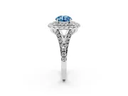Round Halo Split Shank Engagement Ring Setting for a Fancy Blue Lab-Grown Diamond | Pavé Strands | White Gold