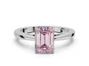Emerald Cut Cathedral Solitaire Engagement Ring Setting for a Fancy Pink Lab-Grown Diamond | Open Shoulders | Platinum