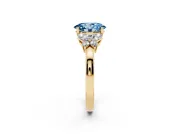 Fancy Blue Oval Cut Diamond Solitaire Floral Ring Set in Yellow gold with Marquise Petals and Prong Setting