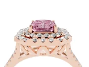 Radiant Cut Halo Split Shank Engagement Ring Setting for a Fancy Pink Lab-Grown Diamond | Pavé Strands | Rose Gold