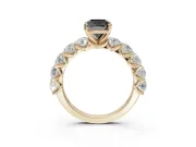 Cushion Cut Side Stone Engagement Ring Setting for a Black Center | Yellow Gold