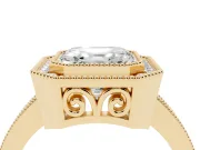 Asscher Cut Diamond Halo Ring Set in Yellow gold with Pavé Band and Milgrain-Edged Prongs