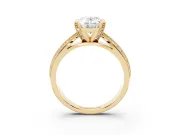 Oval Cut Diamond Solitaire Ring Set in Yellow gold with Milgrain Double Row Round Pavé Band