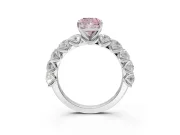 Cushion Cut Side Stone Engagement Ring Setting for a Fancy Pink Lab-Grown Diamond | Scalloped Prong Accents | White Gold