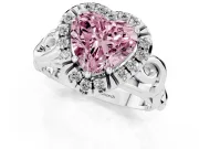Fancy Pink Heart Cut Diamond Halo Ring Set in Silver with Scrollwork Band and Prong Setting