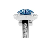 Round Rimmed Halo Engagement Ring Setting for a Fancy Blue Lab-Grown Diamond | Sterling Silver