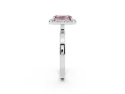 Fancy Pink Emerald Cut Diamond Halo Solitaire Ring Set in Platinum with Pavé Band and Prong Setting