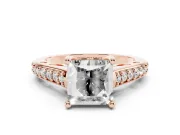 Princess Cut Graduated Pave Cathedral Engagement Ring Setting | Scroll Cut-Outs | Rose Gold