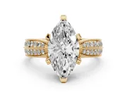 Marquise Cut Diamond Solitaire Ring Set in Yellow gold with Milgrain Double Row Round Pavé Band