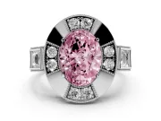 Fancy Pink Oval Cut Diamond Milgrain Halo Ring Set in Platinum with Split Shank