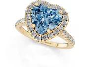 Heart-Shaped Halo Engagement Ring Setting for a Fancy Blue Lab-Grown Diamond | Tapered Band | Yellow Gold