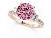 Round Three Stone Engagement Ring Setting for a Fancy Pink Lab-Grown Diamond | Pavé Band | Rose Gold