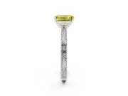 Fancy Yellow Emerald Cut Diamond Solitaire Milgrain Engraved Band Set in White gold with Prong Setting