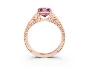 Fancy Pink Asscher Cut Diamond Split Shank Ring Set in Rose gold with Pavé Band and Prong Setting