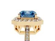 Asscher Cut Halo Engagement Ring Setting for a Fancy Blue Lab-Grown Diamond | Polished Halo Rim | Yellow Gold