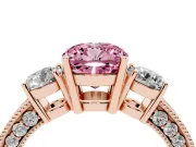 Cushion Cut Three Stone Engagement Ring Setting for a Fancy Pink Lab-Grown Diamond | Graduated Pave Band | Rose Gold