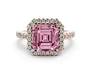 Asscher Cut Pave Halo Engagement Ring Setting for a Fancy Pink Lab-Grown Diamond | Rose Gold