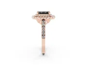 Emerald Cut Double Halo Engagement Ring Setting for a Black Center | Pavé Shoulders | Rose Gold