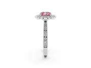 Fancy Pink Cushion Cut Diamond Halo Milgrain Pavé Ring Set in Silver with Prong Setting