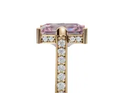 Emerald Cut Vintage Cathedral Engagement Ring Setting for a Fancy Pink Lab-Grown Diamond | Carved Band | Yellow Gold