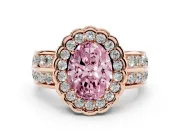 Fancy Pink Oval Cut Diamond Scalloped Halo Ring Set in Rose gold with Pavé Split Shank