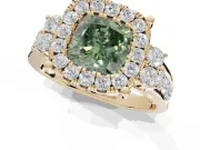 Cushion Cut Halo Engagement Ring Setting for a Fancy Green Lab-Grown Diamond | Graduated Channel Band | Yellow Gold
