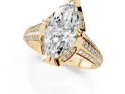 Marquise Cut Diamond Pavé Split Shank Solitaire Ring Set in Yellow gold with Prong Setting