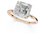 Asscher Cut Hidden Halo Engagement Ring Setting | Thin Plain Band | Rose Gold