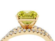Fancy Yellow Asscher Cut Diamond Solitaire Twist Band Ring Set in Yellow gold with Pavé Setting and Prong Head
