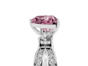 Fancy Pink Three-Stone Heart Cut Diamond Twist Band Ring Set in Platinum with Pavé Accents and Prong Setting