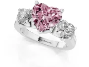 Heart-Shaped 3 Stone Engagement Ring Setting for a Fancy Pink Lab-Grown Diamond | Sterling Silver - Design NV-24828