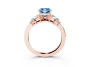 Fancy Blue Cushion Cut Diamond Cluster Leaf Design Ring Set in Rose gold with Prong Setting