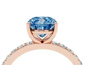 Cushion Cut Pavé Solitaire Engagement Ring Setting for a Fancy Blue Lab-Grown Diamond | Single Row Band | Rose Gold