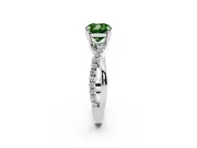 Fancy Green Cushion Cut Diamond Twist Band Solitaire Set in Silver with Pavé Accents and Prong Setting