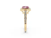 Fancy Pink Princess Cut Diamond Halo Pavé Engagement Ring Set in Yellow gold with Bezel Setting