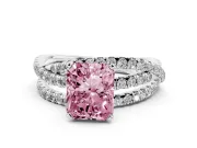 Fancy Pink Radiant Cut Diamond Solitaire Twist Band Ring Set in Silver with Pavé Setting and Prong Head