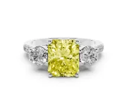 Fancy Yellow Three-Stone Radiant Cut Diamond Pavé Band Ring Set in Silver with Prong-Set Trio
