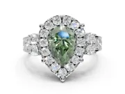 Pear-Shaped Halo Engagement Ring Setting for a Fancy Green Lab-Grown Diamond | Graduated Channel Band | Sterling Silver