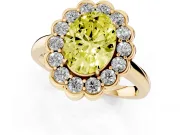 Oval Scalloped Cluster Halo Engagement Ring Setting for a Fancy Yellow Lab-Grown Diamond | Plain Band | Yellow Gold