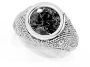 Fancy Black Round Cut Diamond Bezel Ring Set in Silver with Milgrain Accent Band