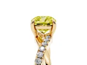 Fancy Yellow Cushion Cut Diamond Twist Band Solitaire Set in Yellow gold with Pavé Accents and Prong Setting