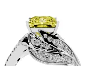 Fancy Yellow Princess Cut Diamond Solitaire Ring Set in White gold with Layered Twist Pavé Band