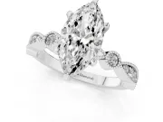 Marquise Cut Diamond Solitaire Engagement Ring Set in Silver with Milgrain Bezel Accent Band