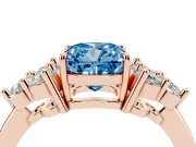 Cushion Cut Cluster Side Stone Engagement Ring Setting for a Fancy Blue Lab-Grown Diamond | Plain Band | Rose Gold