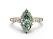 Marquise Pavé Solitaire Engagement Ring Setting for a Fancy Green Lab-Grown Diamond | Crossover Gallery | Yellow Gold