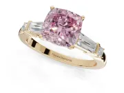 Cushion Cut Tapered Baguette Engagement Ring Setting for a Fancy Pink Lab-Grown Diamond | Bar Set Sides | Yellow Gold