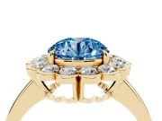 Round Scalloped Cluster Halo Engagement Ring Setting for a Fancy Blue Lab-Grown Diamond | Plain Band | Yellow Gold