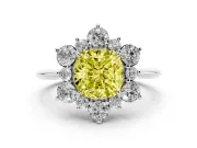 Cushion Cut Cluster Halo Engagement Ring Setting for a Fancy Yellow Lab-Grown Diamond | Platinum