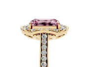 Emerald Cut Petal Tip Halo Engagement Ring Setting for a Fancy Pink Lab-Grown Diamond | Pavé Band | Yellow Gold