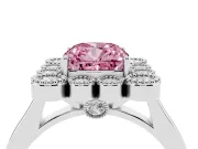 Cushion Cut Milgrain Cluster Halo Engagement Ring Setting for a Fancy Pink Lab-Grown Diamond | Plain Band | White Gold